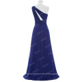 Starzz Um ombro Marinho Azul Chiffon Vestido de dama de honra longo ST000071-3